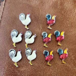 Colorful Rooster Chickens Metal Enameled Beads Set 10‎